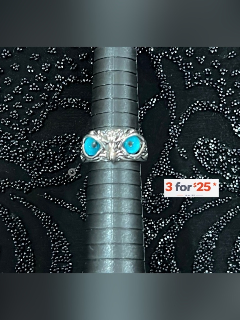 Owl Falcon hawk eagle blue eyes ring size 7.5